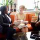 L. Joy Williams advises Cynthia Nixon at her home on April 30, 2018. Monica Barnes (right) is the Nixon campaign finance director.